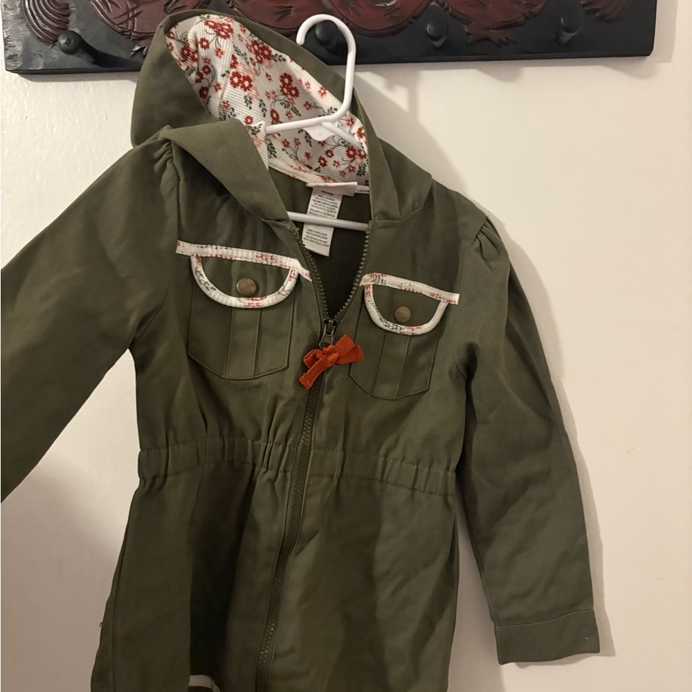 Olive Green Hooded Jacket with Floral Lining